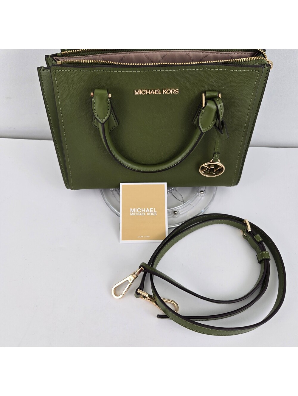 Michael Kors Olive Green Saffiano Leather Satchel Handbag with Detachable Strap